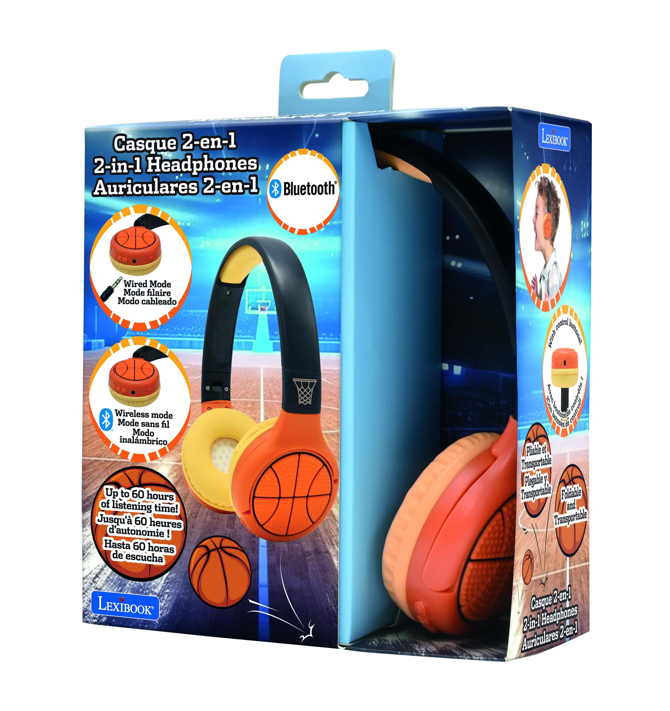 Lexibook - Basketball - 2-in-1 Bluetooth & Wired Headphones with microphone and control button, Foldable and Adjustable, Long lasting rechargeable battery