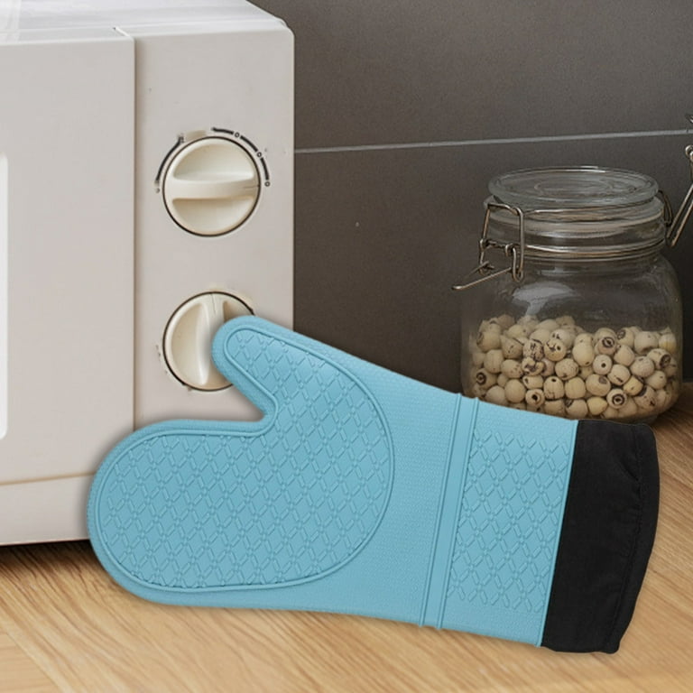 DVKOVI Silicone Oven Mits Waterproof Non-Slip Easy To Clean,Heat Resistant 500°F Soft Cotton Lining Kitchen Oven Mitt BPA-Free 1 Pair 13.6 Inch