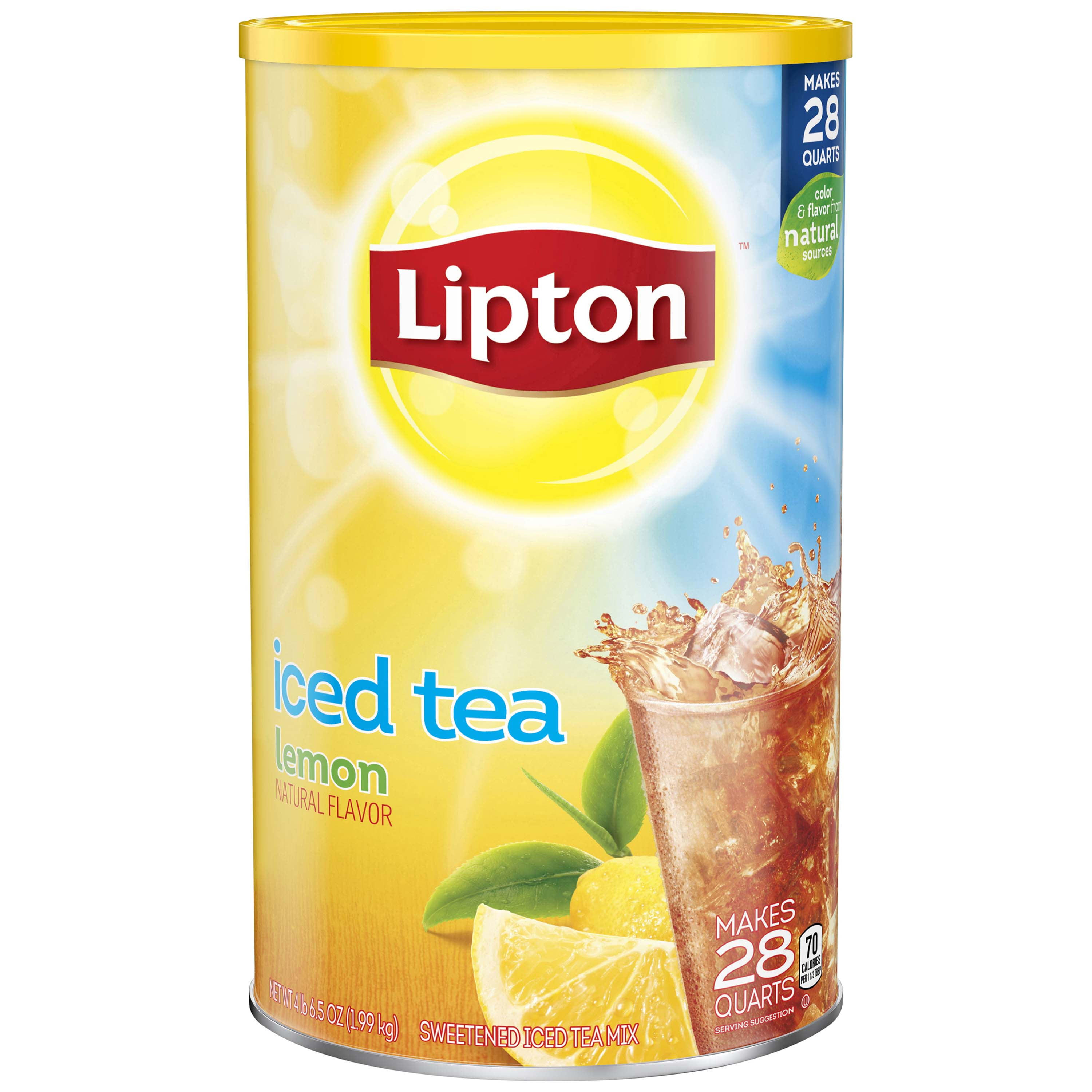 6 Boxes) Lipton Lemon Iced Tea Mix, 28 qt, 2.1 Oz Canister 