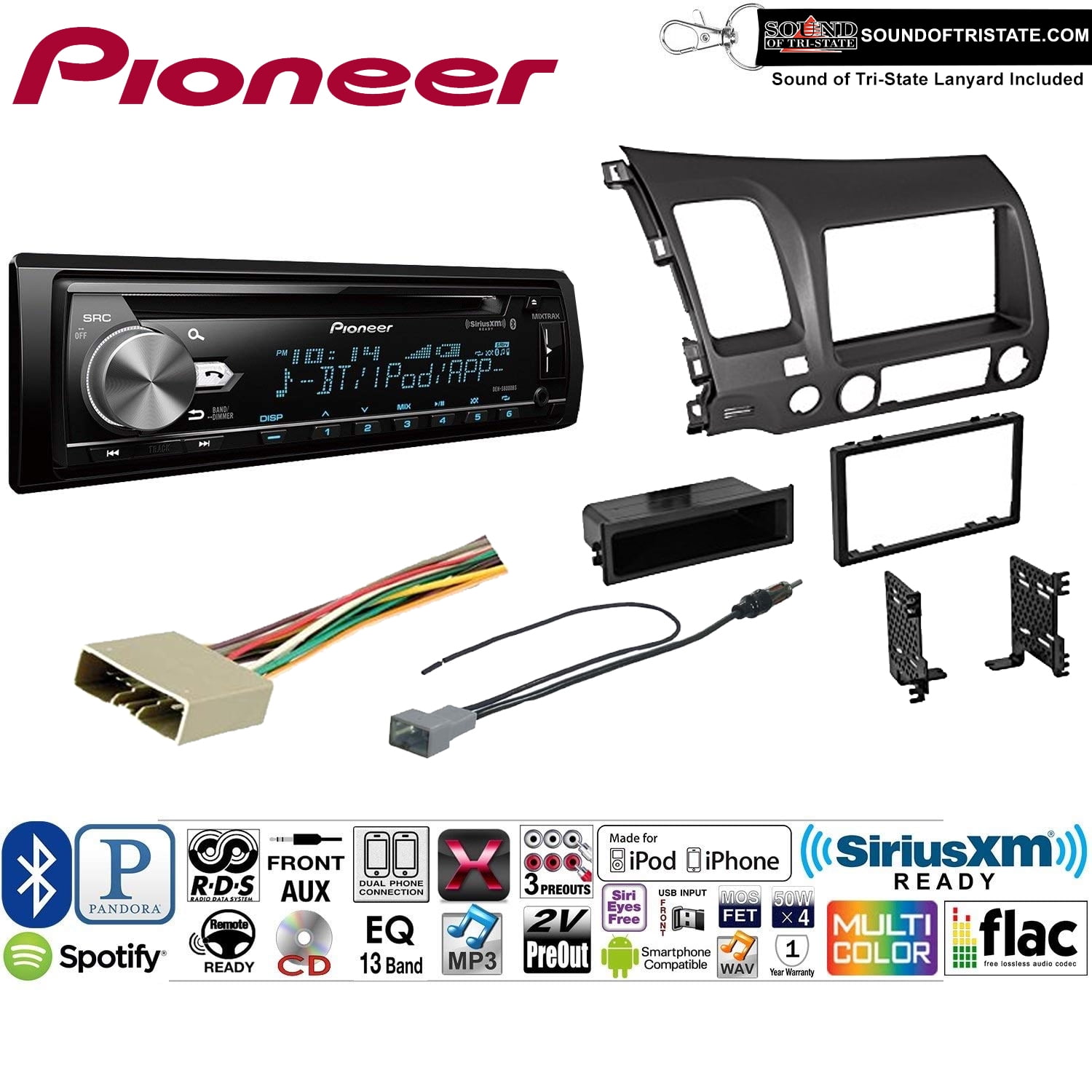 Pioneer DEHS6010BS Double Din Radio Install Kit with Bluetooth, Sirius XM, CD Player Fits 2006