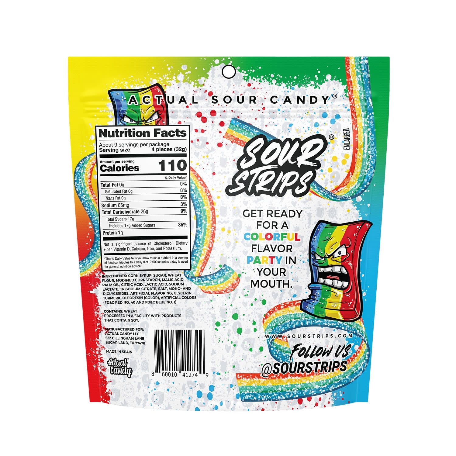 Sour Strips Rainbow Flavored Chewy, Sour Candy Party, 10.2 oz