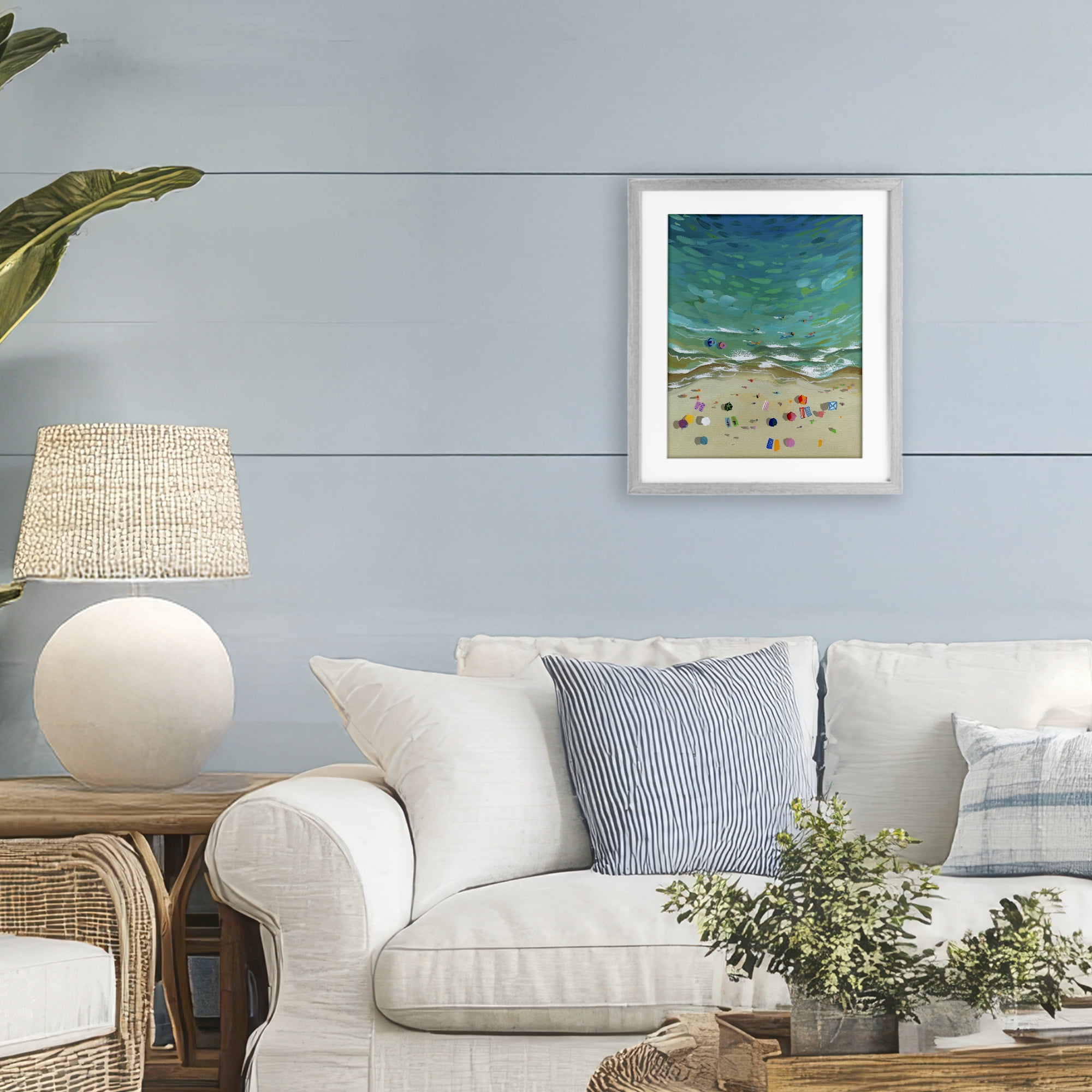Stupell Industries Aerial Beachside with Umbrellas Gray Framed Print Under Glass, design by Brook Page