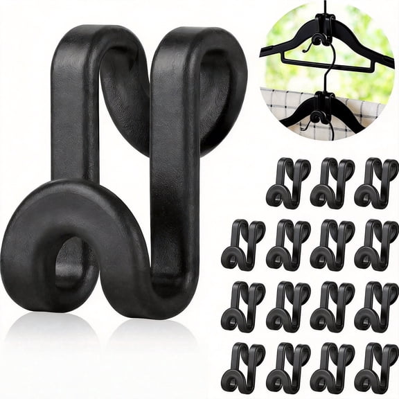 60 Pcs Clothes Hanger Connector Hooks, Heavy Duty Cascading Space Saver for Closet, Multi-Layer Plastic Organizer,  Universal Size, Black
