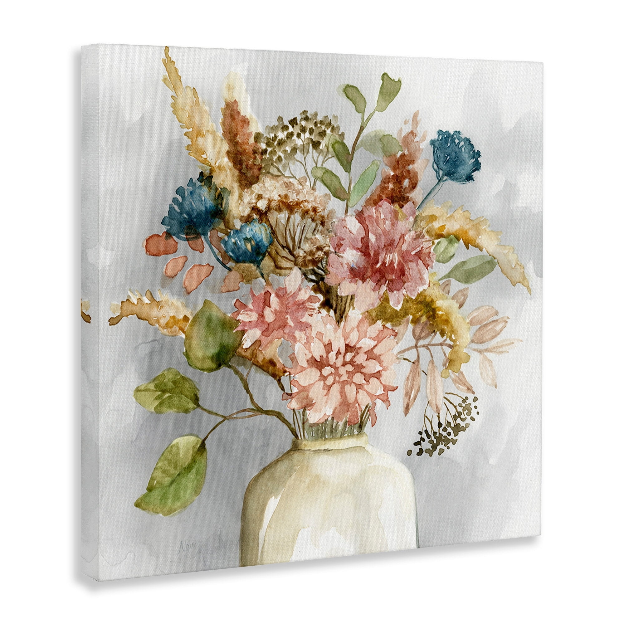 Stupell Industries Wildflower Watercolor Bouquet Country Vase Floral Painting, 30 x 30,Design by Nan