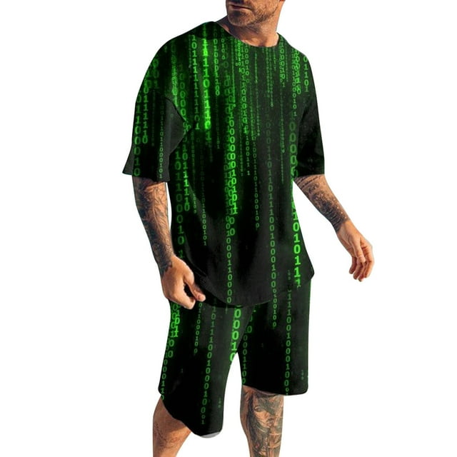 Costumes pour Hommes Ensemble 2 Pcs Hipster Imprimé Patchwork Tee-Shirt et Shorts pour Hommes Style Sport Moderne Décontracté