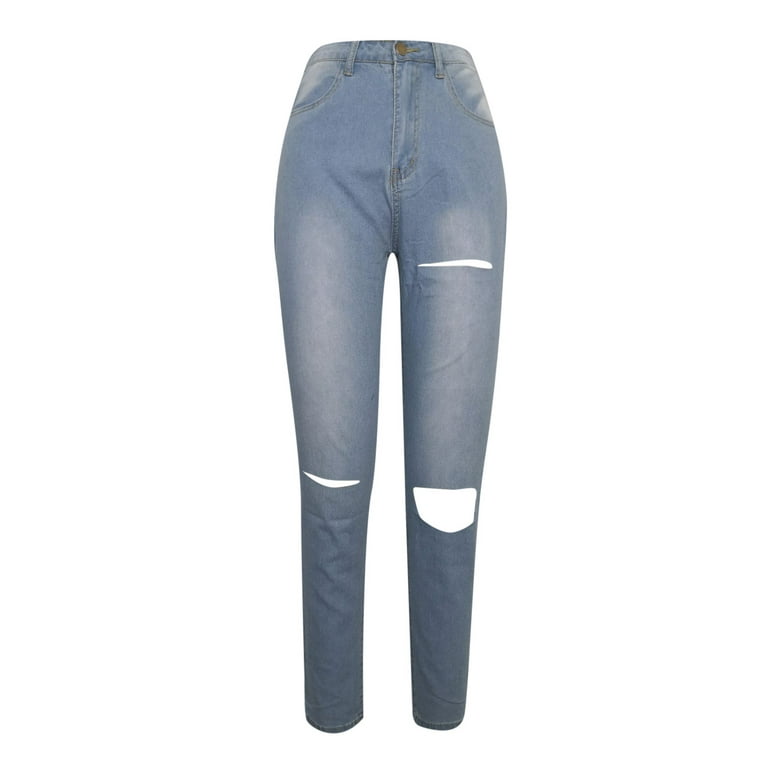 Women High Waist Hip Lifting Ripped Denim Light Blue Slim Fit Jeans - China Skinny  Jeans and Denim Jeans price