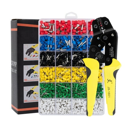 

Wire Terminals Crimping Tool Insulated Ratcheting Crimper Kit of AWG24-10 with 1200PCS Male and Female Spade Connectors
