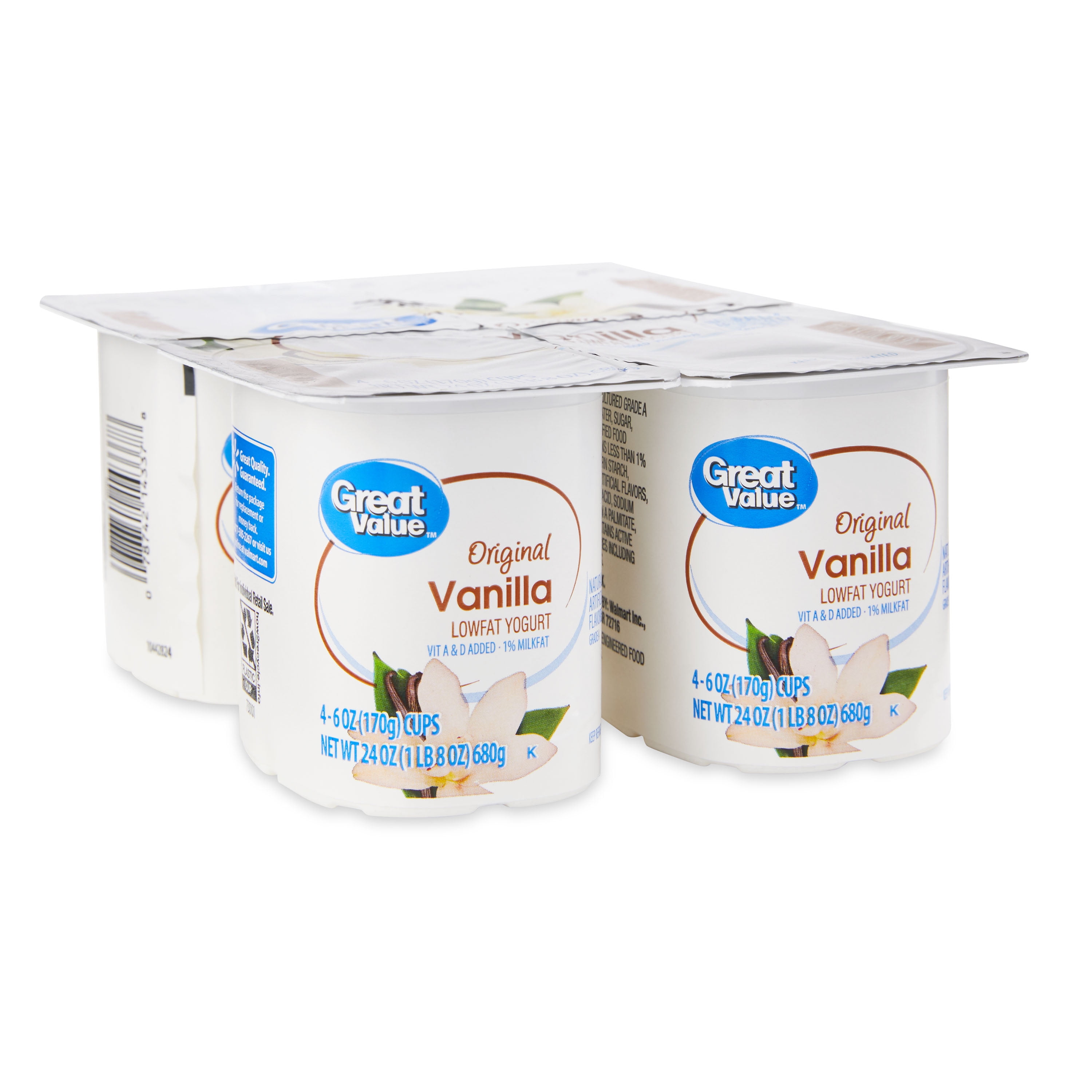 Great Value Original Vanilla Lowfat Yogurt, 6 oz, 4 Count