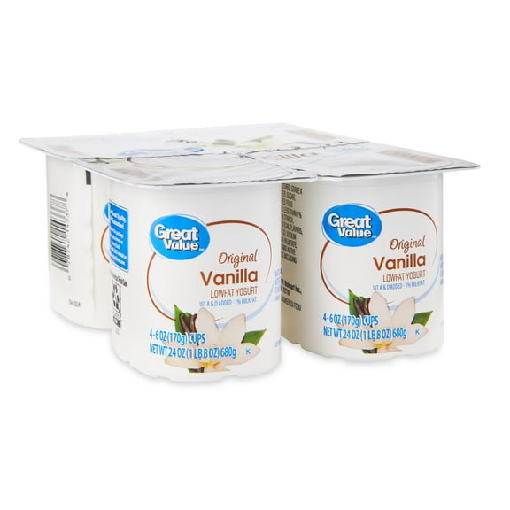 Great Value Original Vanilla Low-fat Yogurt, 6 oz, 4 Count