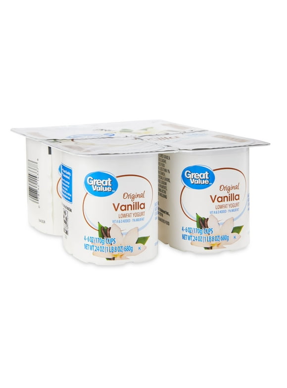 Great Value Original Vanilla Lowfat Yogurt, 6 oz, 4 Count