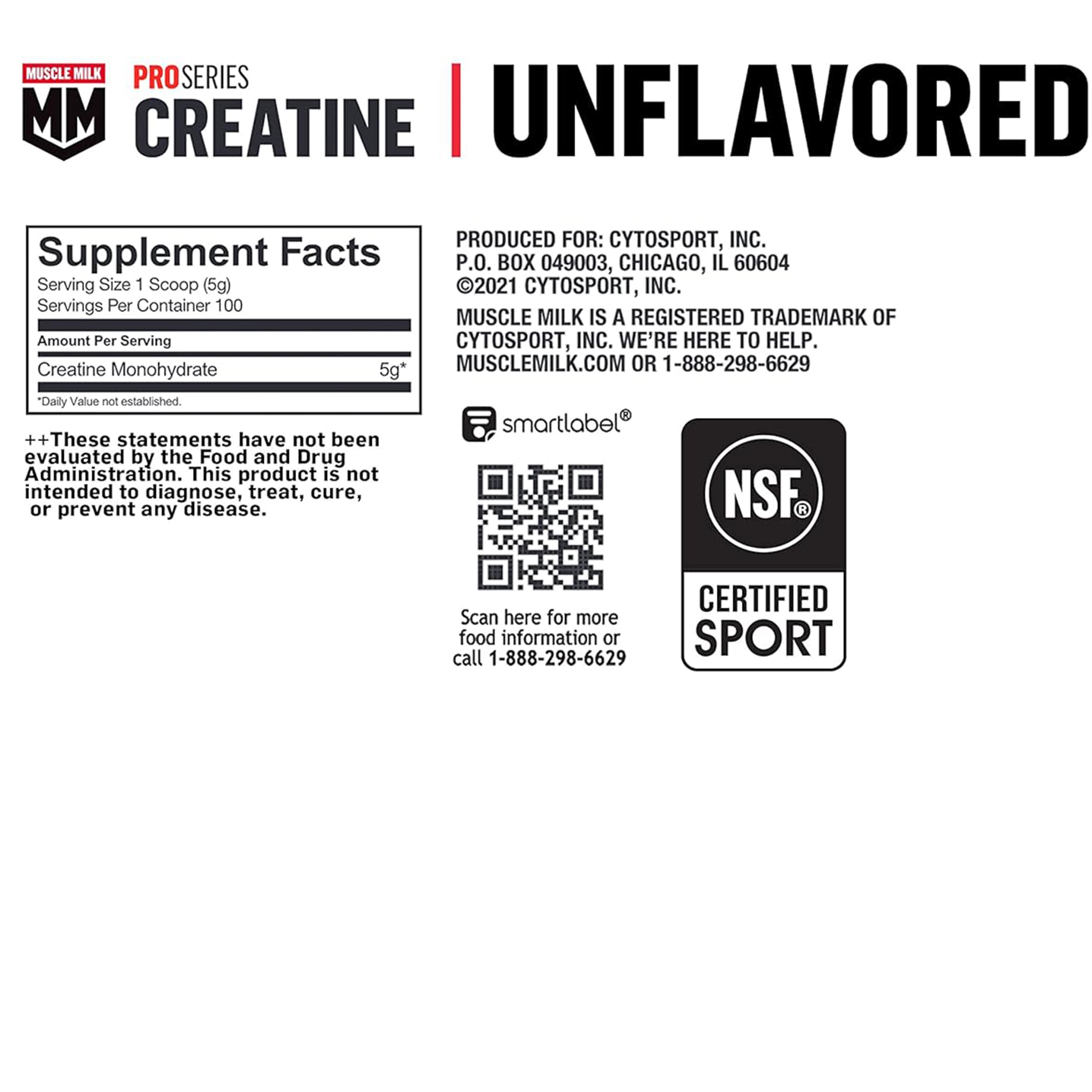 Muscle Milk Pro Series Creatine Dietary Supplement, Unflavored, 17.6 oz Canister