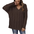 thumbnail image 2 of Baqcunre Sweaters For Women Women'S Thick Knit V Neck Fashion Hooded Pullover Sweater Hoodies For Women Fall Outfits For Women 2023 Brown M, 2 of 7