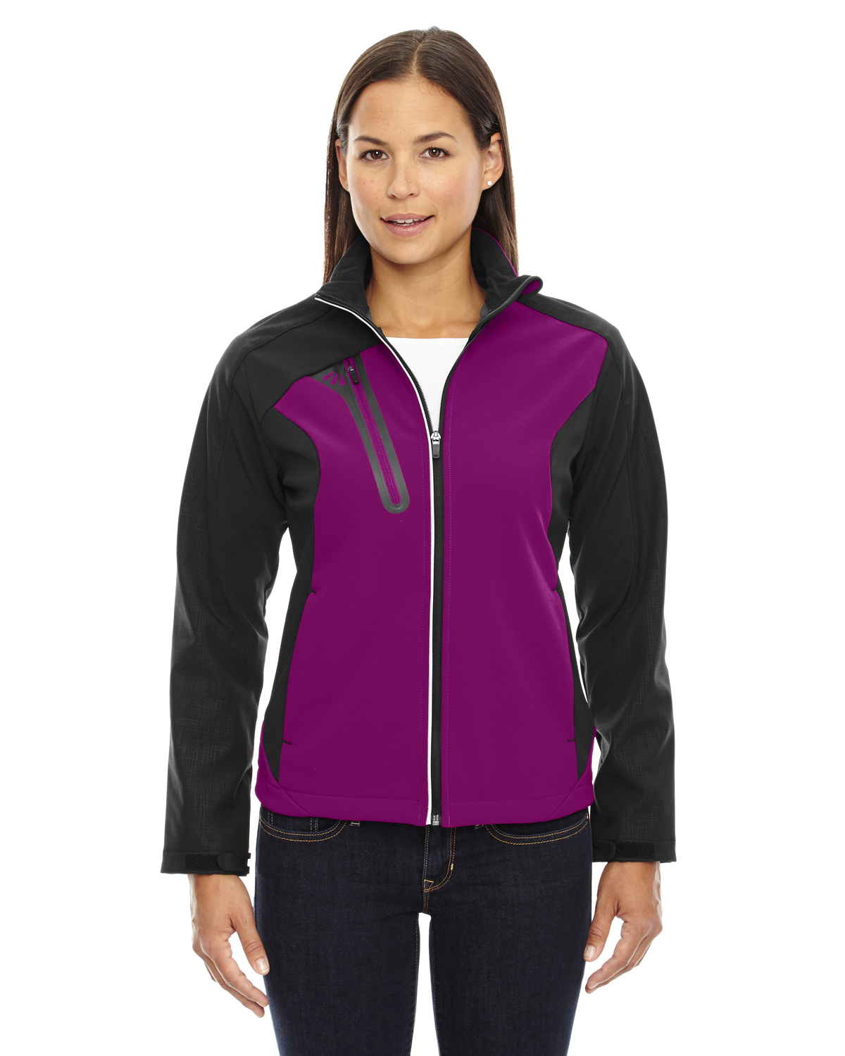The Ash City - North End Ladies' Terrain Colorblock Soft Shell with Embossed Print - RASPBERRY 455 - S - image 1 of 2
