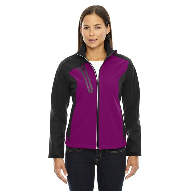 The Ash City - North End Ladies' Terrain Colorblock Soft Shell with Embossed Print - RASPBERRY 455 - S