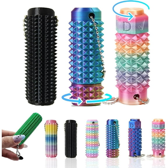 Little Ouchies Pain Fidget Toys for Adults,Rotatable,Spiky Grippie Stim Keychain for Anxiety Relief,3D Printed Decompression Key Pendant,Gifts for Friend & Family (Rotatable(Rainbow))