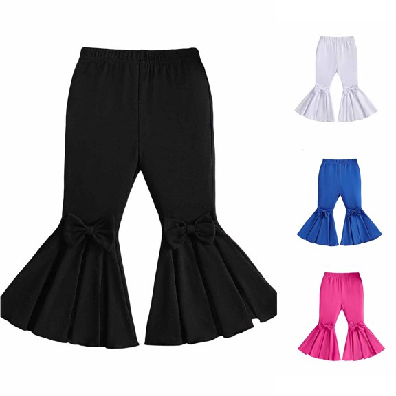 JCCXIN Girls Flare Pants Baggy Bow Elastic Waist Stretch Pants Outdoor Playwear Summer Casual Everyday Wear Cute Street Bottoms,Black,2-3 Years