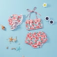 thumbnail image 3 of Douhoow Baby Girl Swimsuit Sleeveless Watermelon Print Crop Top Shorts Stretchy Hat Summer Swimwear, 3 of 7