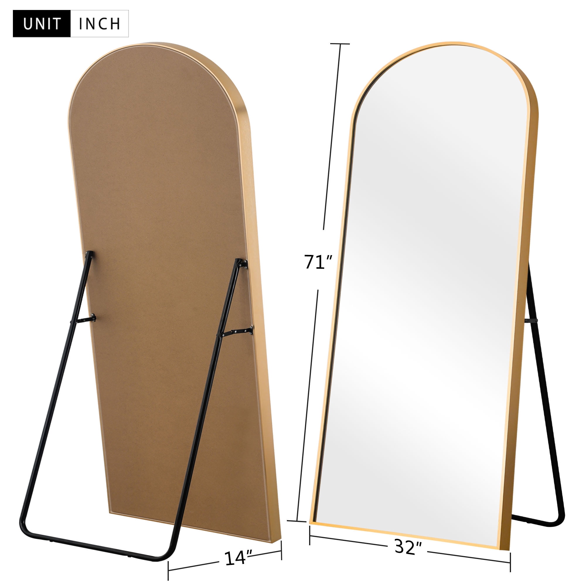 30 in x 70 in Gold Modern Floor Mirror