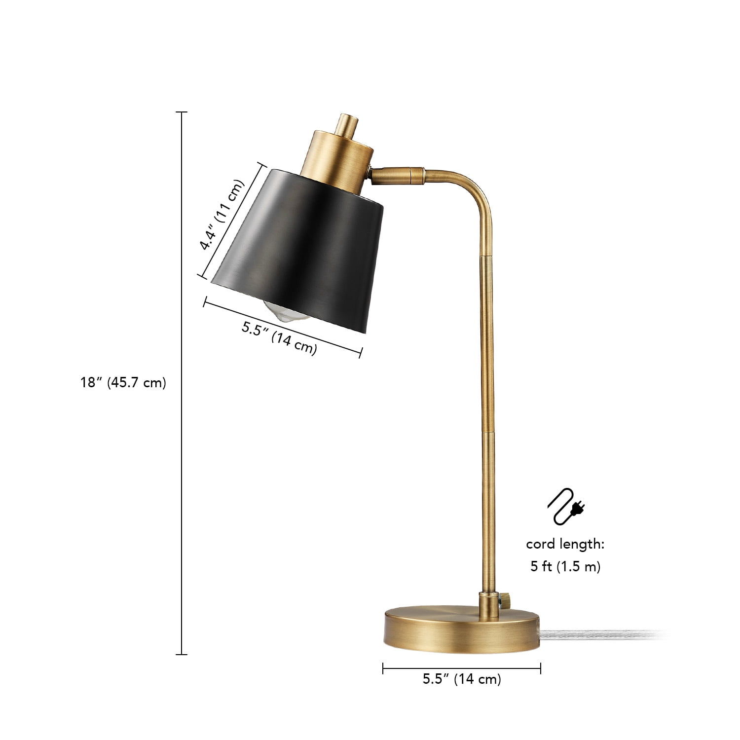 Globe Electric 18" Matte Brass Black Metal Shade Desk Lamp