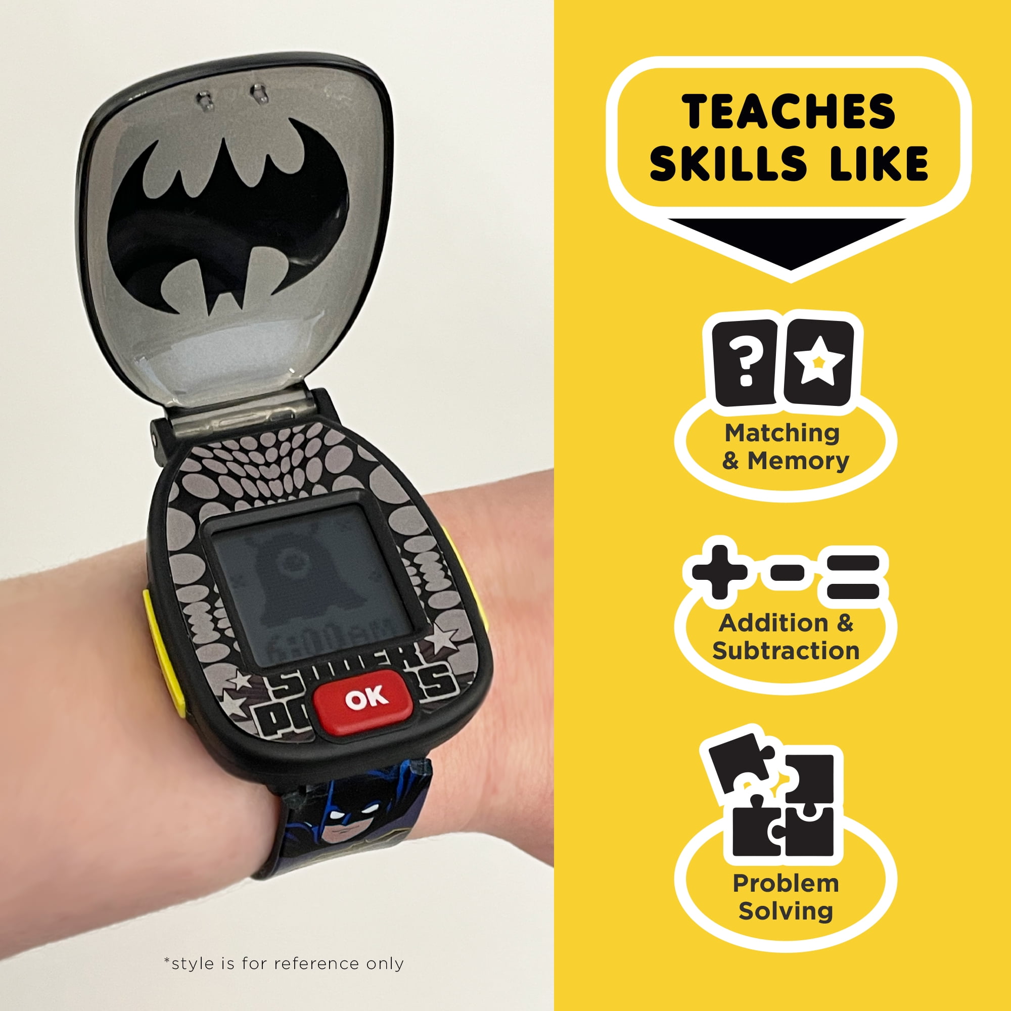PlayZoom DC Comics Batman Kids Smartwatch with Games, Black Silicone Band