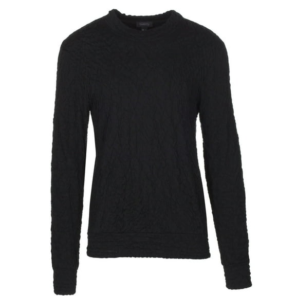 Twenty Men's Black Double Layered Crinkle Crew Neck Pullover Sweatshirt