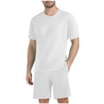 thumbnail image 3 of Jinhomg Casual Short Sets for Men Big and Tall Mesh Loungewear 2025 Short Sleeve Summer Tees with Elastic Waist Shorts with Pockets White M, 3 of 7