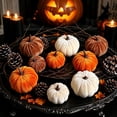 thumbnail image 5 of Assorted Velvet Artificial Pumpkins Set, Fall & Thanksgiving Farmhouse Table Decor, Soft Fabric Pumpkins for Mantel Tray Shelf Cloche Indoor Home Halloween Centerpiece, 5 of 9