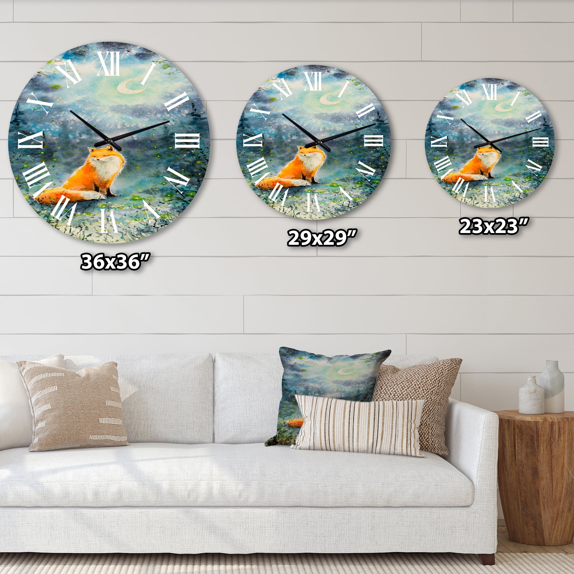Designart 'Fox Over A Night Sky' Children'S Art Wall Clock