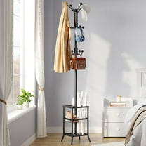 Coat Rack Freestanding,Coat Rack Stand with Umbrella Holder,Metal Coat Tree with 12 Hooks,Tree Clothes Hat for Entryway, Hallway, Bedroom, Living Room & Office -Black