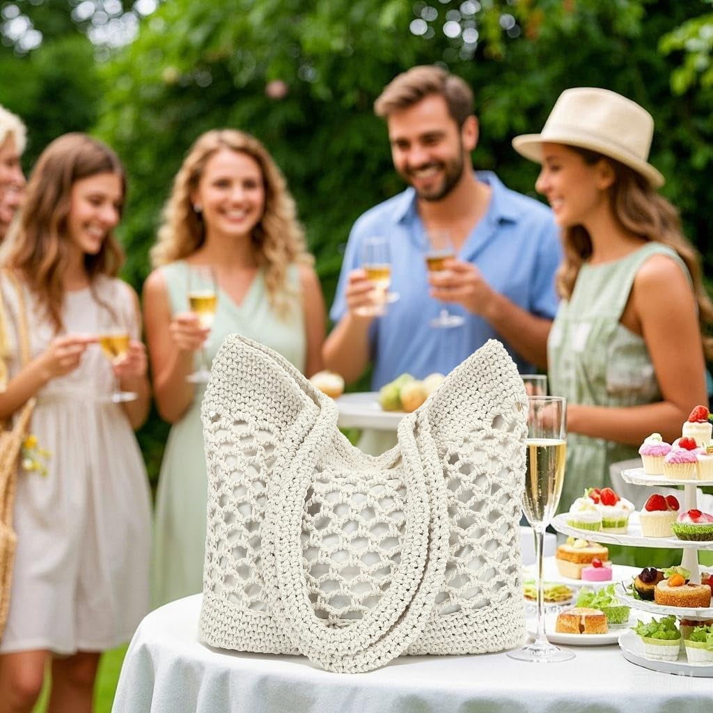 Woven Tote Bag for Women, Summer Beach Bag Large Crochet Shoulder Purse Handbag Boho Knit Bag for Summer Travel