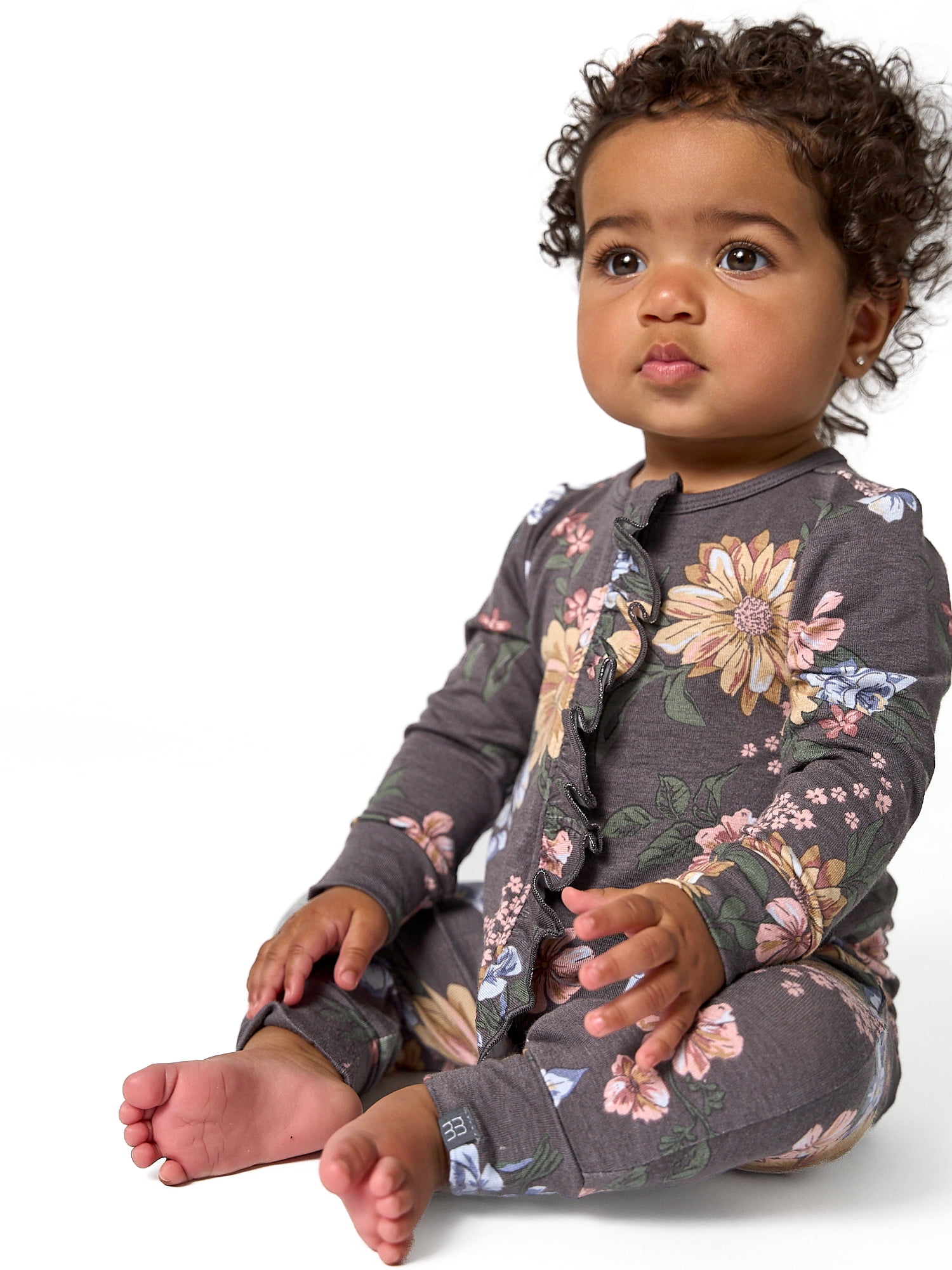 Modern Moments by Gerber Baby Girl Two-Way Zip Viscose Ruffled Coverall, Sizes Newborn - 24 Months