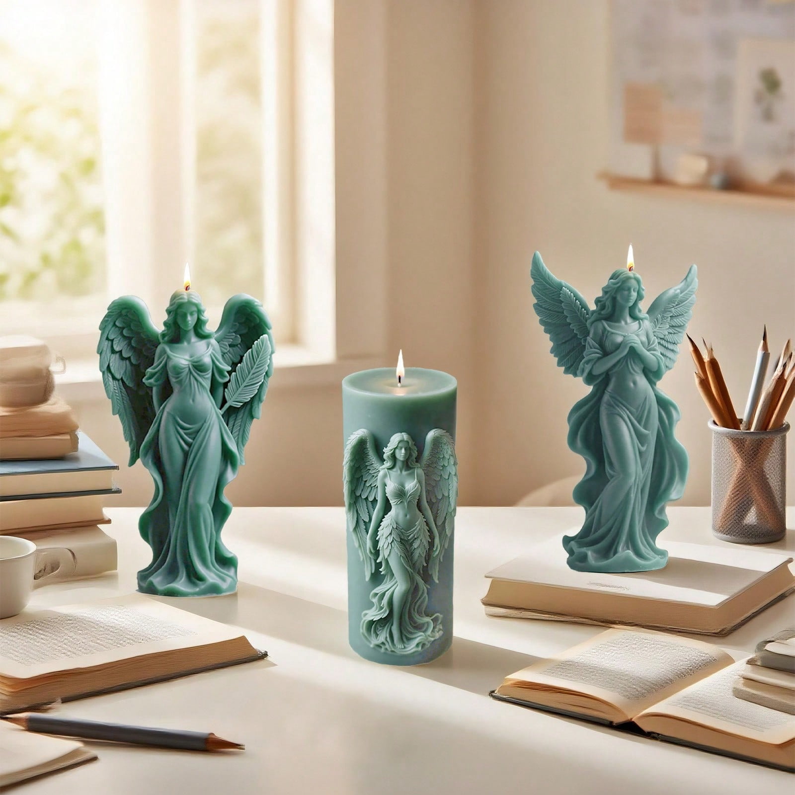 3Pcs Epoxy Resin Casting Molds, Silicone Candle Molds for Candle Making, 3D Angel Girl Silicone Molds, Silicone Craft Molds for DIY Candle Aroma Resin Soap Ornament, Home Decor