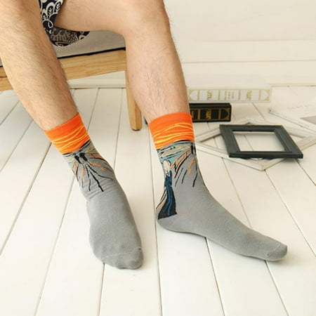 

Ocuuer 5 Pairs Cotton Socks Autumn Winter Painting Print Men Mid-calf Socks (1)