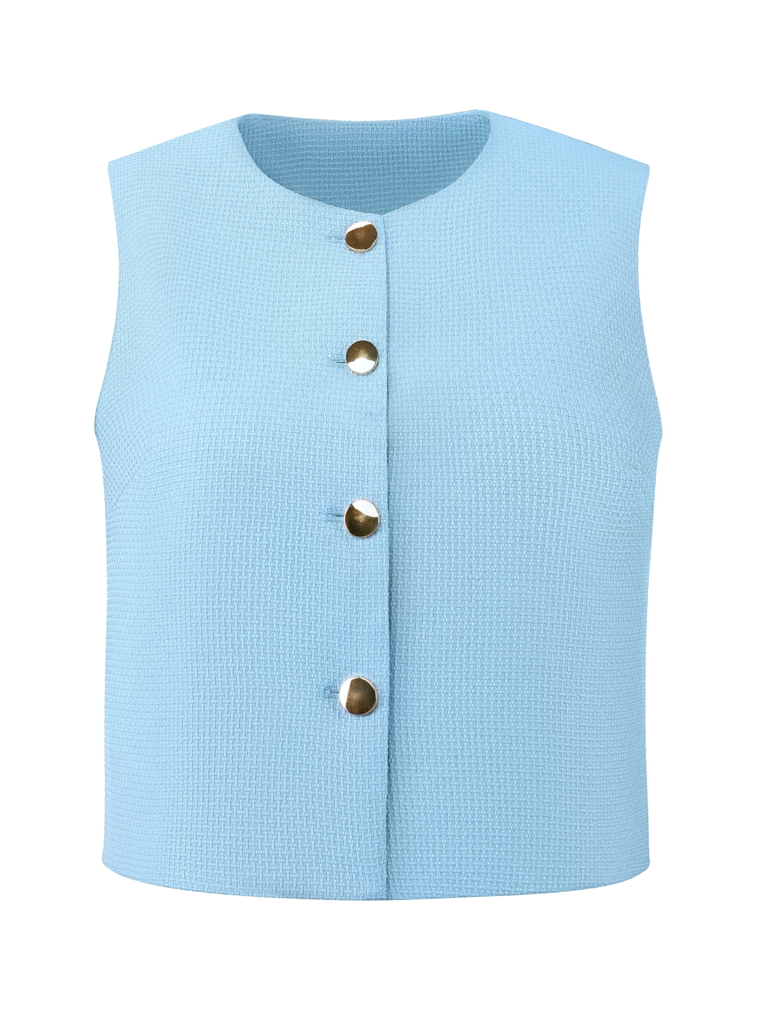DARING DIVA Women's Button Down Sleeveless Tweed Dressy Vest Top 2XL Light Blue