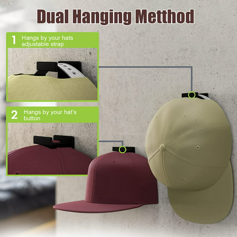 12pcs Baseball Cap Hooks, TSV Hat Rack for Wall, Adhesive Hat Hooks, No Drilling Hat Organizer Cowboy Hat Holder, Strong Hat Hanger to Display for