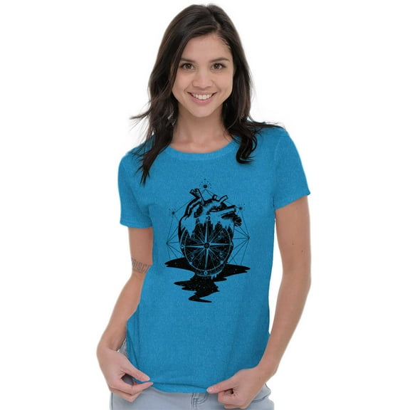 Diamond Bleeding Heart Compass Womens Slim Fit Graphic Tee Brisco Brands L