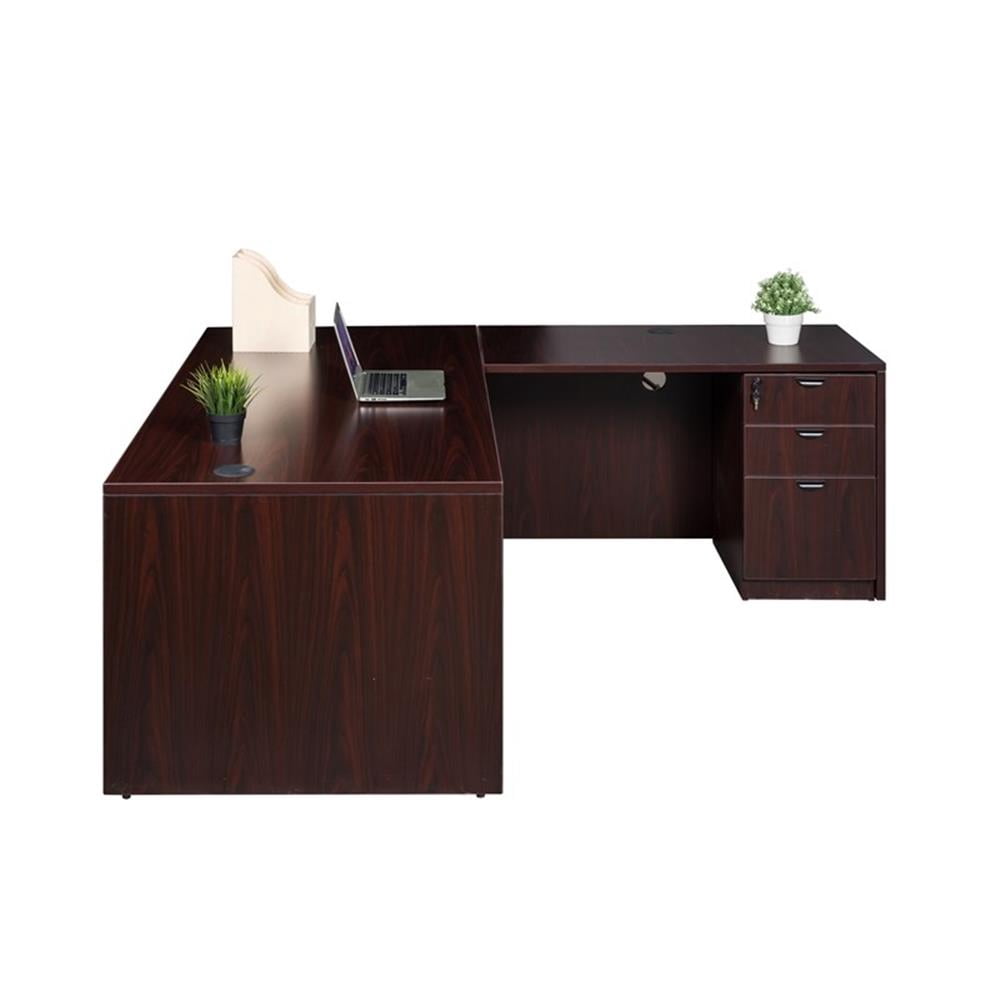 Boss Office Products 66 Inch Executive L-Shape Corner Desk with Box/Box/File Storage Pedestal, Mahogany