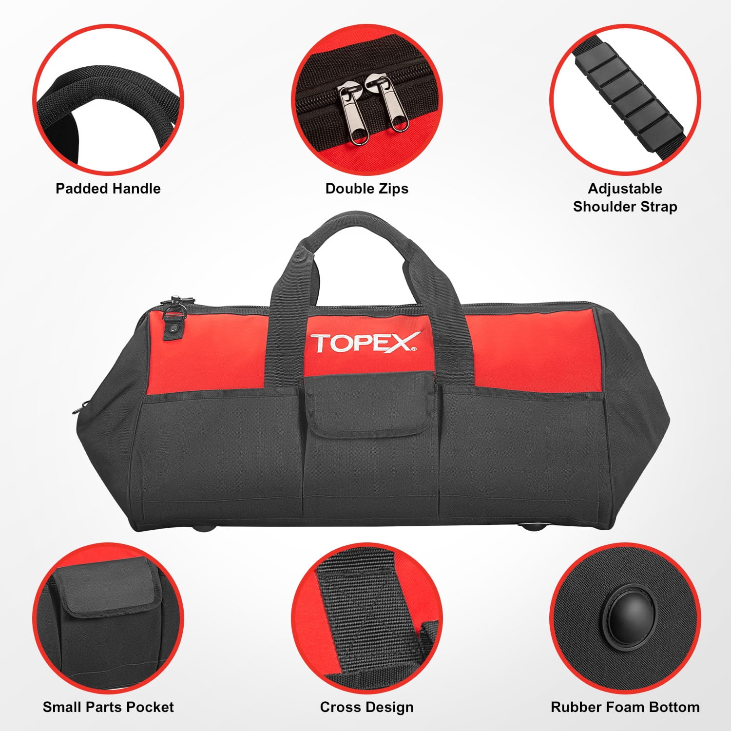 TOPEX 24-Inch Tool Bag – 16 Pockets (8 Interior/8 Exterior), Padded Handle, Adjustable Shoulder Strap, Large Opening, 600D Oxford Fabric