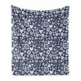thumbnail image 1 of Navy Blue Soft Flannel Fleece Throw Blanket, Multi Designed Pattern with Hearts Butterflies Leafs and Dots Image, Cozy Plush for Indoor and Outdoor Use, 50" x 70", Navy Blue and White, by Ambesonne, 1 of 6