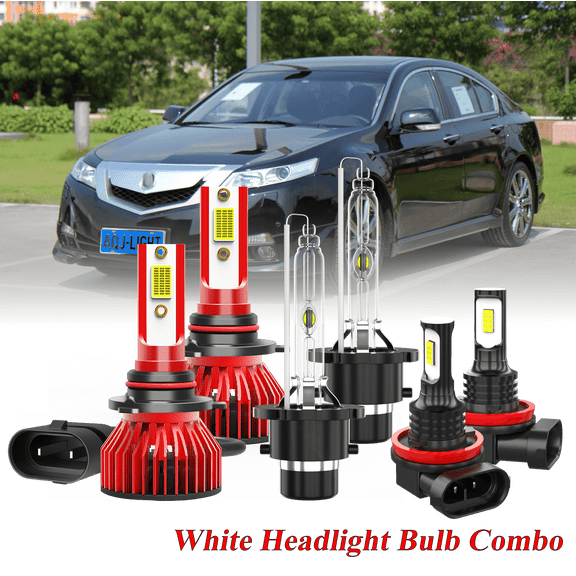 For Acura TL 2010-2014 Headlight High/Low Beam Bulbs & Foglights Combo - 6000K White Xenon Bulbs Pack of 6