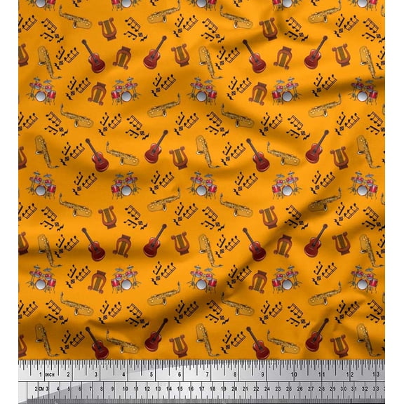 Soimoi Velvet Fabric Drumkits,Guitar & Trumpits Musical Instrument Fabric Prints by Yard 58 Inch Wide
