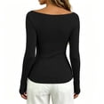 thumbnail image 7 of ZDNIXIAN Women Off Shoulder Long Sleeve Basic Tops Ribbed Knit Slim Fitted Blouse, Elegant Boat Neck Form Fitting Shirt, Stretchy Soft Casual Long Sleeve Tees, 7 of 7