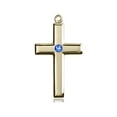 thumbnail image 1 of 14kt Yellow Gold Cross Medal with 3mm September Blue Swarovski Crystal 1 1/8 x 5/8 inches, 1 of 1