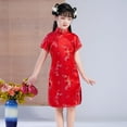 thumbnail image 2 of Mercatoo Girls Chinese Qipao Dress 𝐅loral Short Sleeve Slim Fit Cheongsam Dresses New Years Outfits Tradtional Clothing Performance, 2 of 5