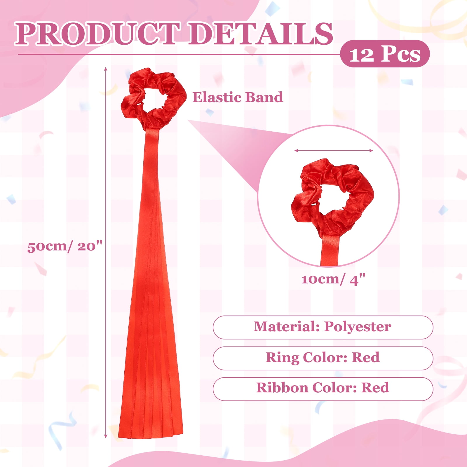 Rainbow Dance Ribbons, Rhythm Wrist Streamers Hand Held 20" & 12 Pcs & Polyester & Red - Fitting for (Christmas/Valentines/Dancing/Gymnastics/Birthday/Party)