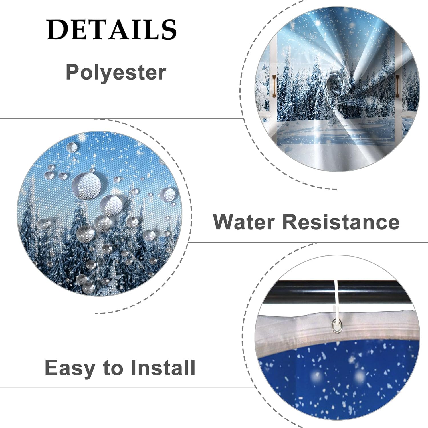 Winter Window View Shower Curtain Sets Natural Scenery Snowflake Forest Pine Trees Decorative Christmas Tree Shower Curtains with Hooks for Waterproof Polyester Bath Bathroom 84x72 Inches