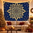 thumbnail image 3 of Golden Mandala with Star Accents on Navy Blue, Peaceful Boho for Meditation Lovers, Meditation Space Decor, Housewarming Gift Tapestry Wall Hanging for Bedroom and Living Room, 3 of 7
