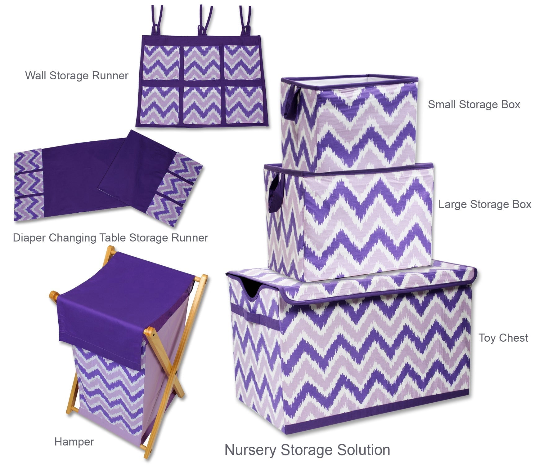 Bacati - Nursery Storage Caddy Mix N Match Ikat Chevron/Dots Purple
