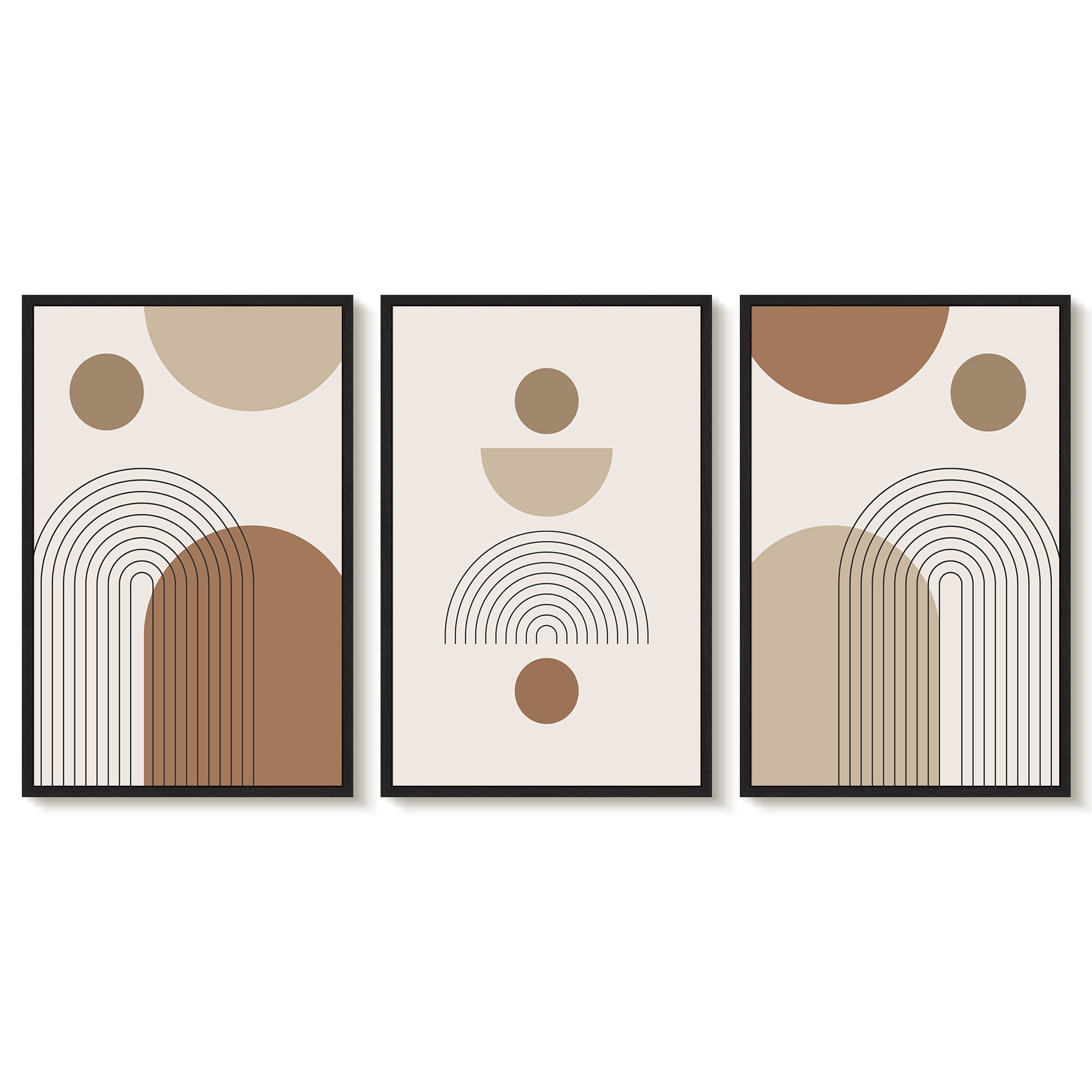SHENIFY Large 24x36in3pcs Black Framed Botanical Boho Wall Art Modern Bohemian Plants Wall Decor Natural Brown Geometry Lines Prints Artwork for Living Dining Room