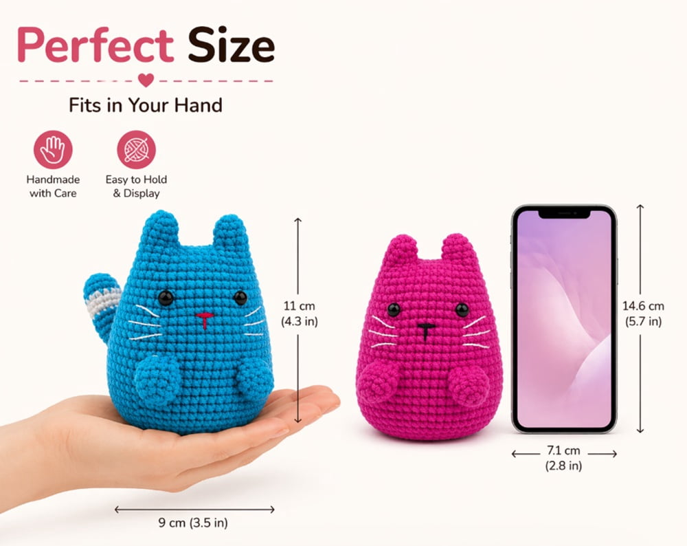 2 Pack Munchkin Cat Crochet Kit for Beginners, Cat Amigurumi Starter Set with Step by Step Video Tutorial, TIKA